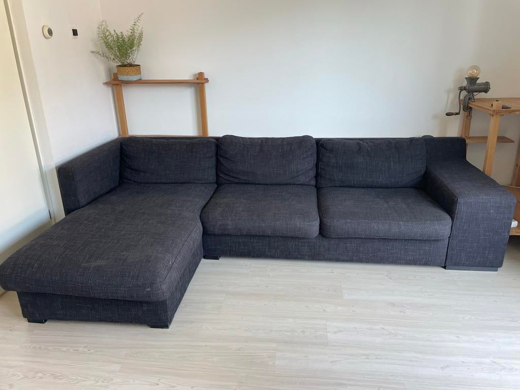 Comfortabele donkergrijze hoekbank, Ophalen, 250 tot 300 cm, Gebruikt, 100 tot 125 cm