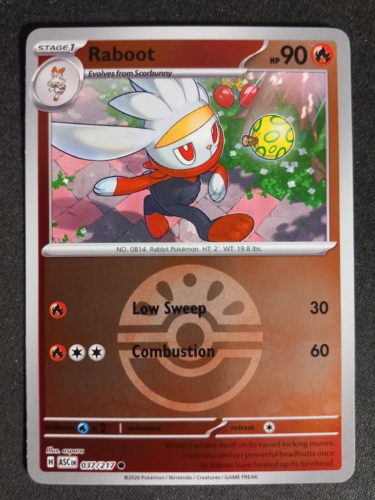Raboot 037/217 Ascended Heroes Reverse Pokeball Excellent, Verzenden, Zo goed als nieuw, Losse kaart, Foil