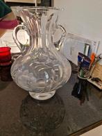 Elegante glazen vaas met handvatten en bloemmotief, Ophalen of Verzenden