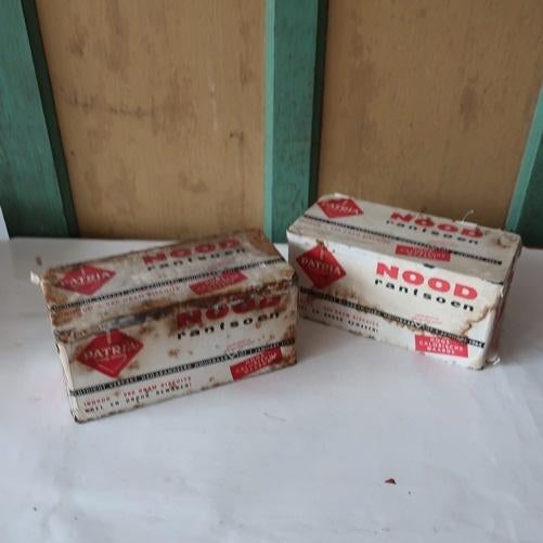 Blik Patria noodransoen origineel nog 1 met inhoud SET PRIJS, Verzamelen, Blikken, Gebruikt, Koek(jes), Ophalen of Verzenden