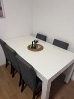 Witte eettafel met wielen en 5 grijze stoelen, Huis en Inrichting, Tafels | Eettafels, Ophalen, Gebruikt, 50 tot 100 cm, Vijf personen of meer