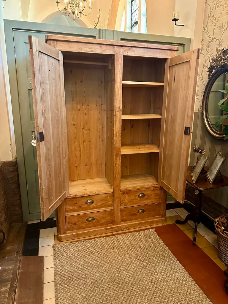 Massief houten kast met hang- en legruimte, Ophalen, Gebruikt, 100 tot 150 cm, -