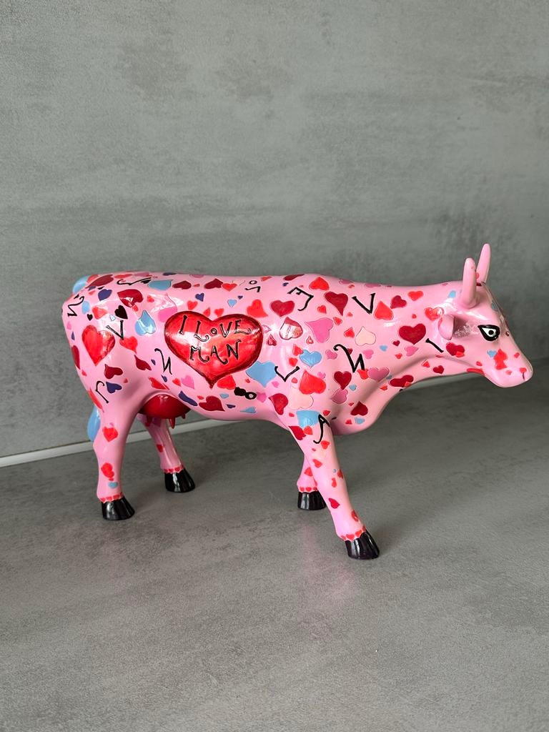 Cowparade koe "I Love Man" Large - Perfecte staat, Antiek en Kunst, Kunststof, Ophalen of Verzenden, Zoogdier, 20 - 50 cm