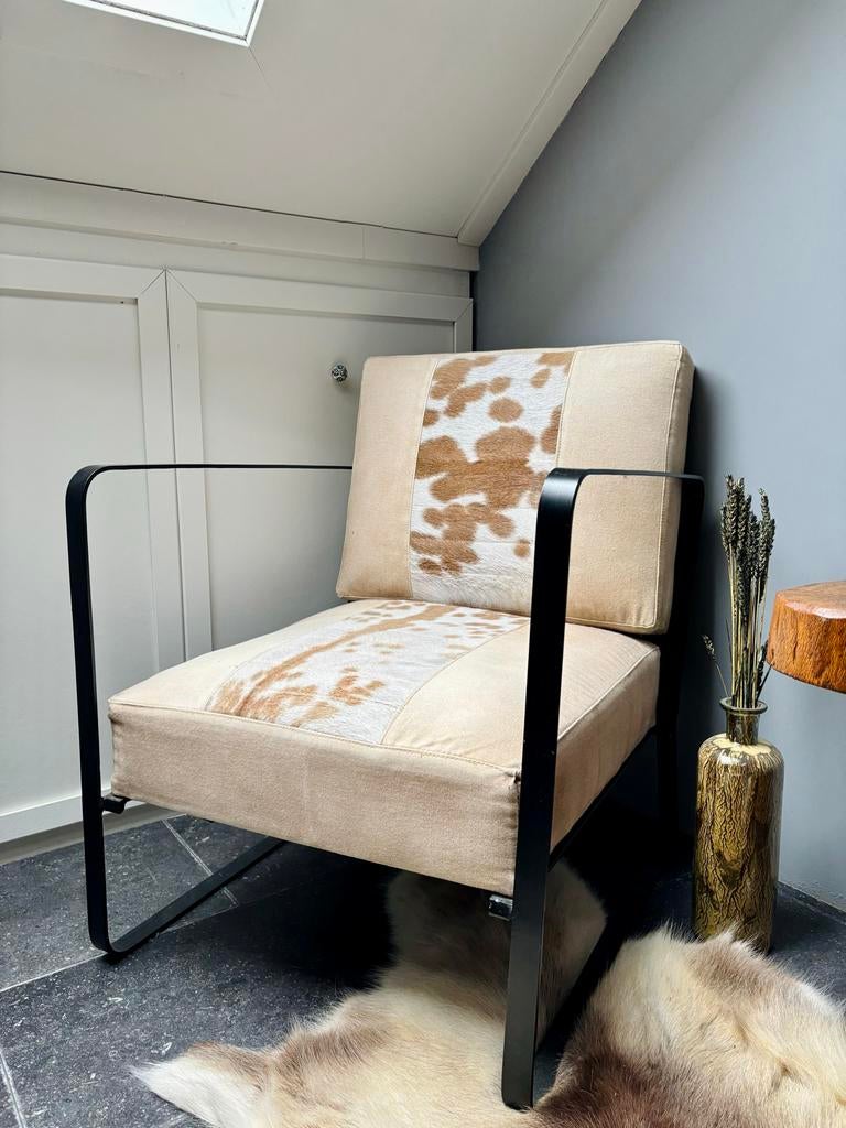 Vintage Fauteuil met geitenhuid, Ophalen, Gebruikt, 75 tot 100 cm, Stof