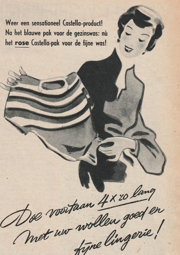 Retro reclame 1951 Castella Nijmegen lingerie met wolwas, Verzamelen, Retro, Verzenden, Overige typen