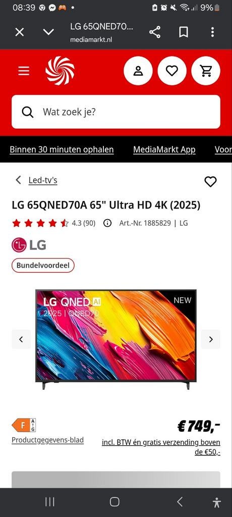 LG 65 inch tv plus originele afstandsbediening AKB75855501, Ophalen of Verzenden, Gebruikt, Origineel, Tv