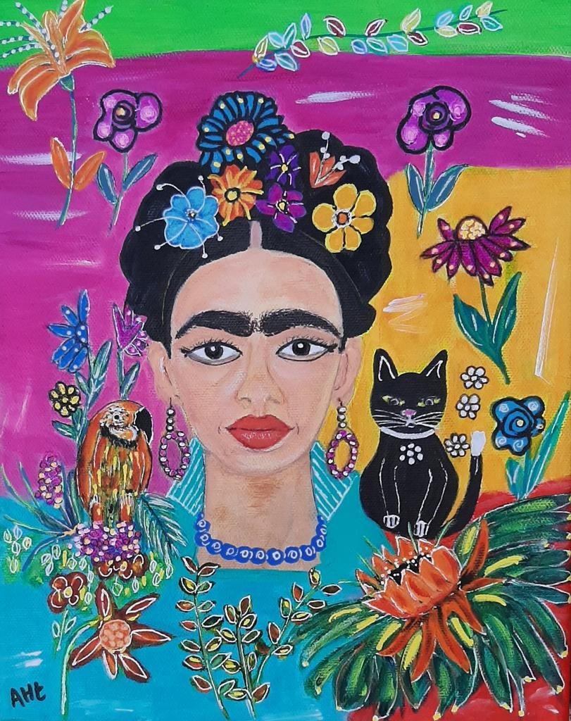 Schilderij Frida Khalo in kleurrijk acryl op canvas, Ophalen of Verzenden