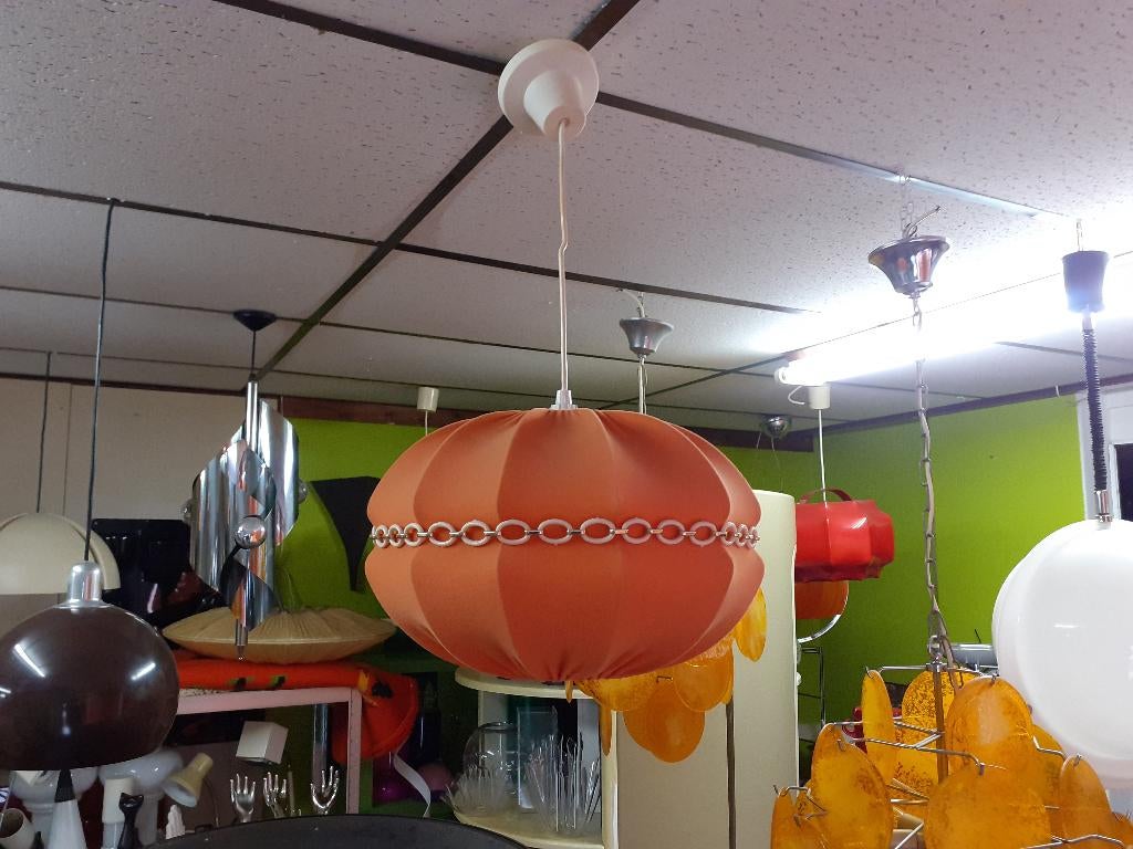 hanglamp oranje stof jaren 70 vintage design 35 cm retro, Huis en Inrichting, Lampen | Hanglampen, Gebruikt, ?, Stof, Minder dan 50 cm