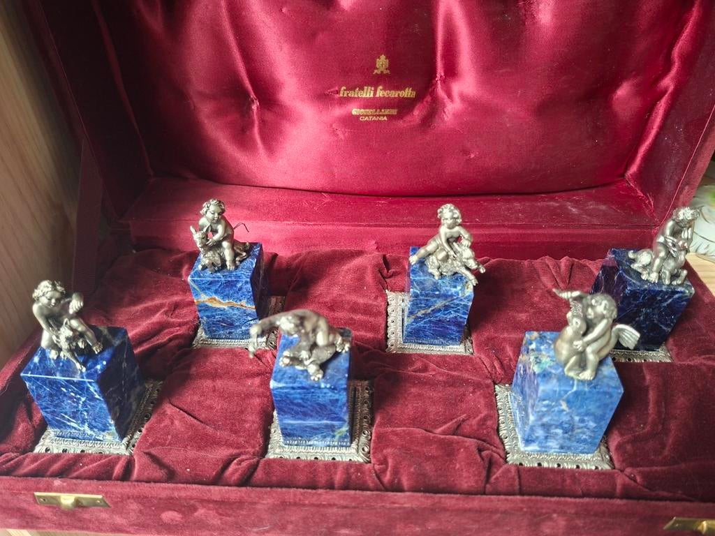 6 engeltjes op zuilen 800 italiaan zilver antiek, Ophalen of Verzenden, Zilver, Overige merken