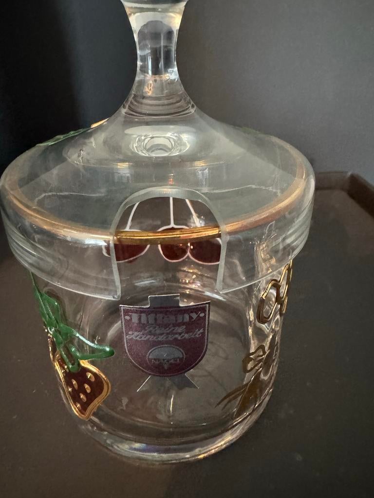 Tiffany Nagel Glazen pot  met Fruitdecoratie, Antiek en Kunst, Verzenden
