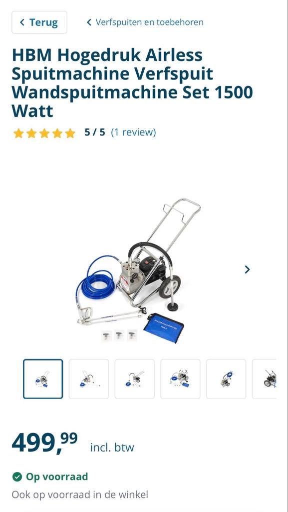 HBM Airless Verfspuit 1500W (complete set), Doe-het-zelf en Verbouw, Ophalen, Gebruikt, Verfspuit of Verfpomp