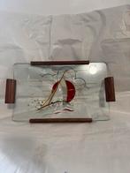 Vintage: dienblad hout/glas - jaren '60., Ophalen of Verzenden, Zo goed als nieuw, Rechthoekig, Hout