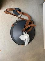 Stoere Zwarte Hanglamp met Leren Riem, Huis en Inrichting, Lampen | Hanglampen, Ophalen, Zo goed als nieuw, Metaal, Minder dan 50 cm