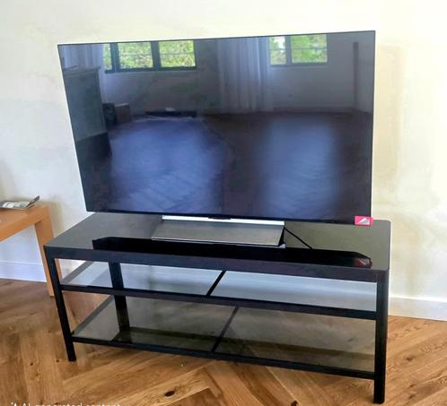Moderne glazen TV kast (elegante zwarte glas), Huis en Inrichting, Kasten | Televisiemeubels, Zo goed als nieuw, Minder dan 100 cm
