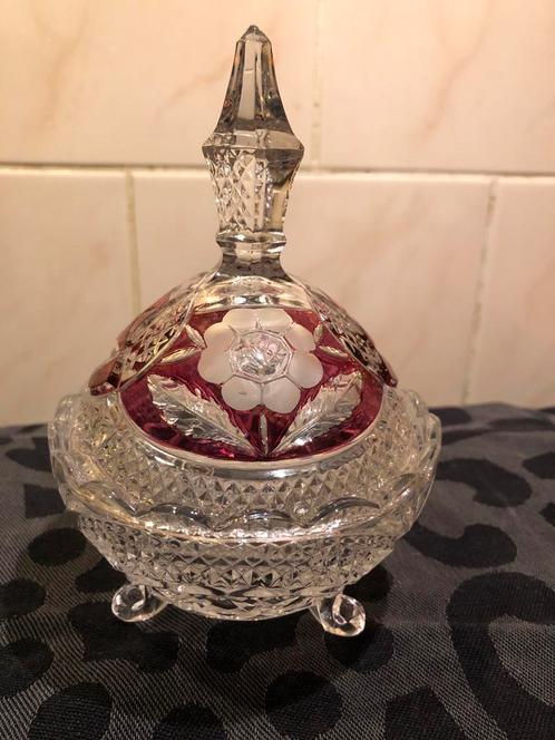 Antieke Kristallen Bonbonnière met Deksel, Antiek en Kunst, Antiek | Glas en Kristal, Ophalen of Verzenden