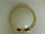 Glazen plafondlamp met goudkleurige (metalen) rand., Ophalen of Verzenden, Zo goed als nieuw, Glas