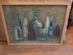 Schilderij in houten lijst doorzichtige vazen flessen 75x55, Ophalen, Zo goed als nieuw, Schilderij, 50 tot 75 cm
