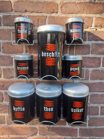 Mooie emaille bussenset zwart Amsterdamse School met rekje. beschikbaar voor biedingen