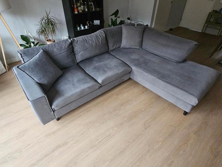 Goossens hoekbank Jonas 2,5 zits grijs, Huis en Inrichting, Banken | Bankstellen, Gebruikt, Hoekbank, Vierpersoons of meer, 250 tot 300 cm