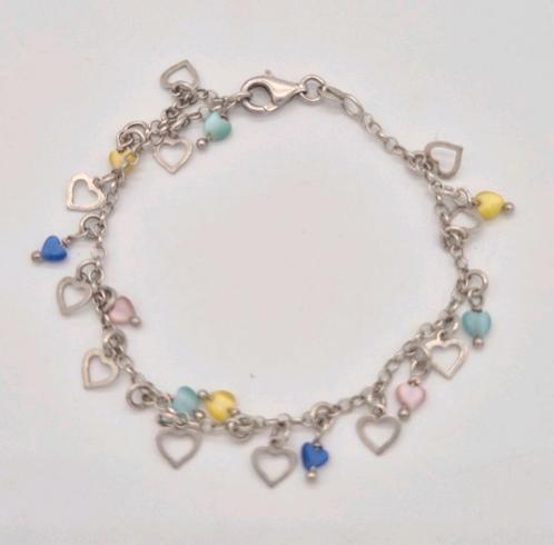 Zilveren armband hartjes 18.5cm, Sieraden, Tassen en Uiterlijk, Armbanden, Gebruikt, Zilver, Zilver, Verzenden