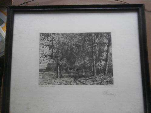 Mooie zwart-wit van een Bosperceel van Le Leonce Chabtry, Antiek en Kunst, Kunst | Etsen en Gravures, Ophalen of Verzenden