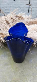 Vintage Blauwe Zakdoekvaas, Gebruikt, Blauw, Ophalen of Verzenden, Glas