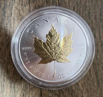 canada oz argent pur 2021 silver with gold leaf