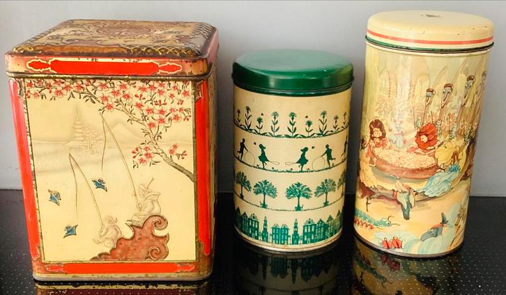 Vintage blikken,1950’s,Groot Chinees blik, Tomado,Spar, Verzamelen, Blikken, Zo goed als nieuw, Overige, Ophalen