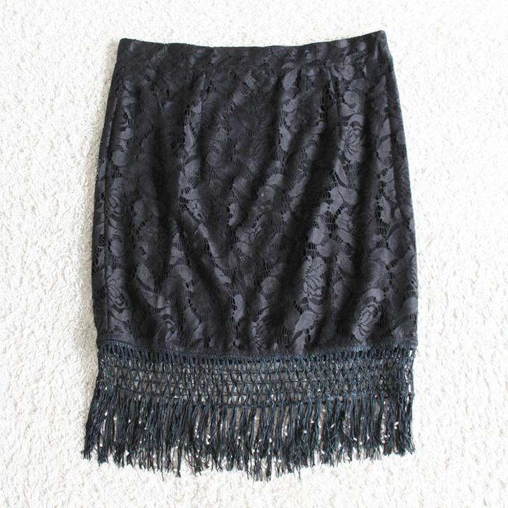 Prachtige Kanten SuperTrash Rok Met Franjes - 93* (L) € 30,-, Kleding | Dames, Rokken, Zo goed als nieuw, Maat 42/44 (L), Zwart