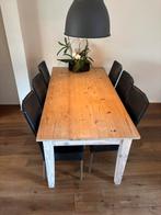 Grenen Eettafel + 6 Lederen Stoelen, Huis en Inrichting, Tafels | Eettafels, Gebruikt, Vijf personen of meer, 150 tot 200 cm, Grenenhout