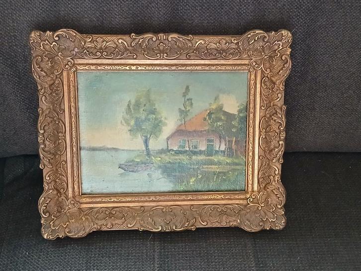 Oude Schilderij met Gouden Lijst, Antiek en Kunst, Kunst | Schilderijen | Klassiek, Ophalen of Verzenden
