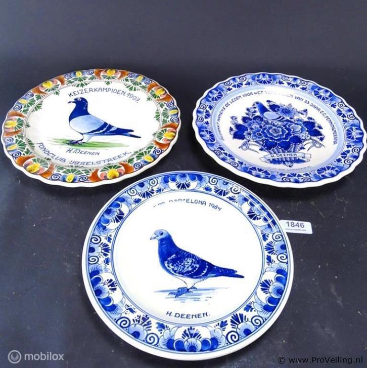 Online Veiling: 3 duivenborden, Antiek en Kunst, Antiek | Servies compleet