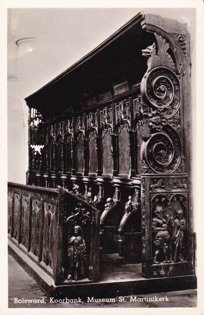 00881 Bolsward - Koorbank Museum St. Martinikerk - 1949, Verzamelen, Ansichtkaarten | Nederland, Ongelopen, Friesland, 1940 tot 1960