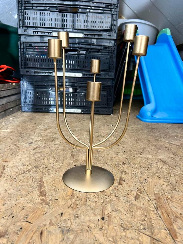 6x Gouden kandelaars – 5-armig, Huis en Inrichting, Woonaccessoires | Kandelaars en Kaarsen, Zo goed als nieuw, Minder dan 25 cm
