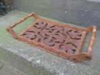 Houten DIENBLAD 39 cm. met handgrepen hout en houtsnijwerk, Ophalen of Verzenden, Gebruikt, Rechthoekig, Hout