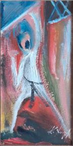 Expressionistisch olieverfschilderij op papier. Gesigneerd., Ophalen