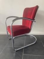 Gispen 412 fauteuil , hoogglans chroom,bordeaux rode ribstof, Ophalen of Verzenden, Zo goed als nieuw, Metaal