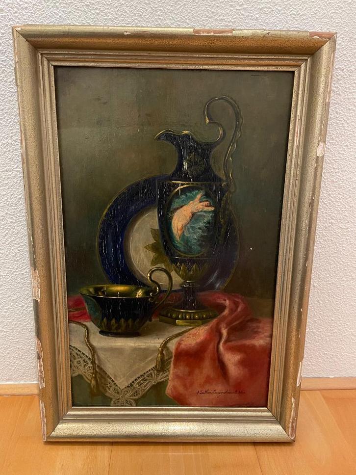 Porcelein op tafel | Anna Sattler - Seigerschmidt, Antiek en Kunst, Kunst | Schilderijen | Klassiek, Ophalen