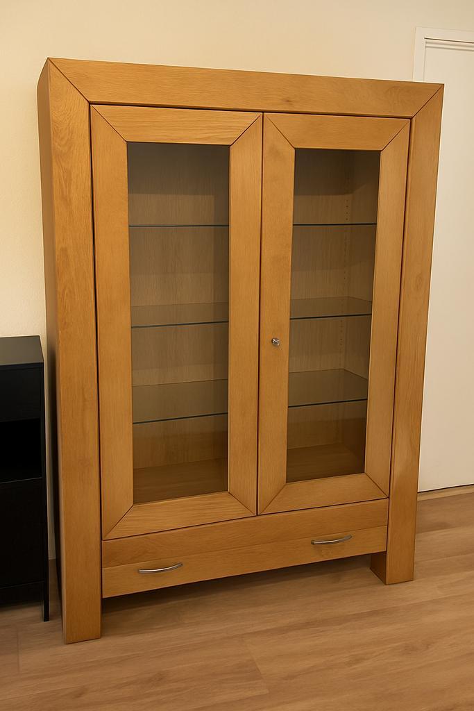 Eiken vitrinekast / buffetkast met glasdeuren, Huis en Inrichting, Kasten | Vitrinekasten, Gebruikt, 150 tot 200 cm, 100 tot 150 cm