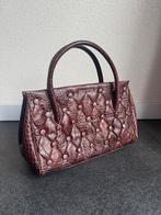 Croma bruine leren handtas met krokodillen print, Bruin, Ophalen of Verzenden, Zo goed als nieuw, Croma