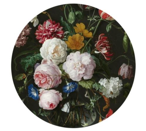 OPRUIMING: Rond glas schilderij bloemen Ø 50 cm. Nu € 29,- !, Huis en Inrichting, Woonaccessoires | Schilderijen, Tekeningen en Foto's