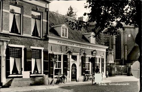 Breda Ginnekenmarkt + Café Restaurant De Vrachtwagen st 1964, Verzamelen, Ansichtkaarten | Nederland, Gelopen, Noord-Brabant, 1960 tot 1980