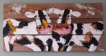 Houten koeien schilderij - Fione