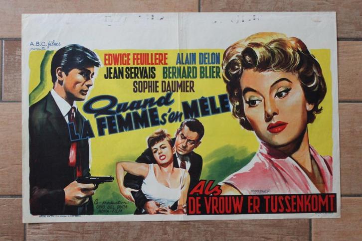 filmaffiche Alain Delon Quand la femme s'en mele filmposter, Verzamelen, Posters, Zo goed als nieuw, Film en Tv, A1 t/m A3, Rechthoekig Liggend