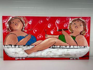 Mooi schilderij van Dikke Dames In Bad, Fiore kunstenaarsco. beschikbaar voor biedingen