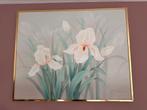 Schilderij met bloemen, handgeschilderd met gouden lijst, Antiek en Kunst, Ophalen