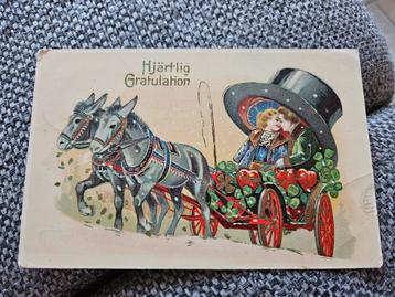 Brocante ansichtkaart, paard en hoed 1910 beschikbaar voor biedingen