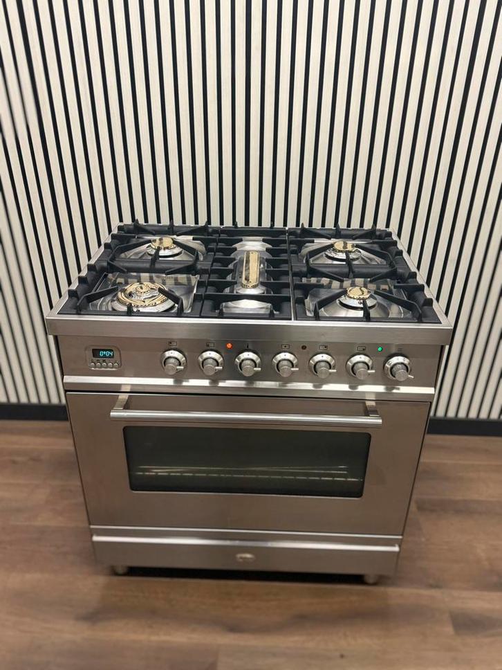 Luxe Boretti Fornuis RVS 5 pits multifunctioneel 80x60 cm, Witgoed en Apparatuur, Fornuizen, Zo goed als nieuw, Vrijstaand, Gas