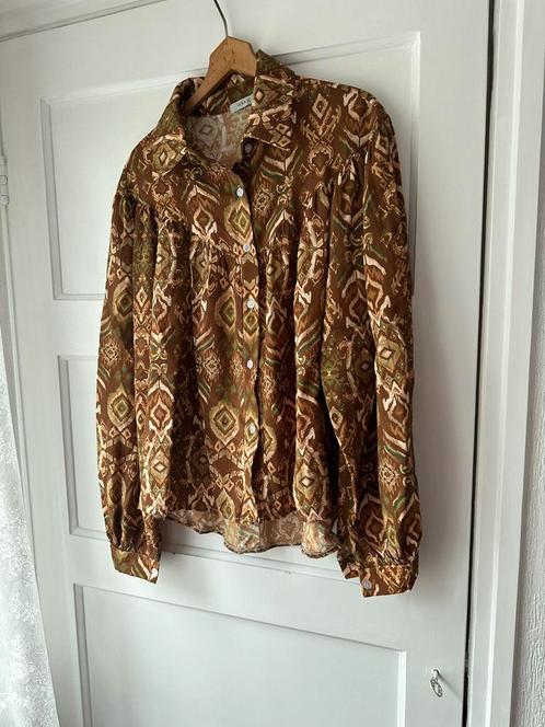 bohemian pofmouw bruin geprinte tuniek blouse Vera Jo L XL, Kleding | Dames, Blouses en Tunieken, Zo goed als nieuw, Maat 42/44 (L)