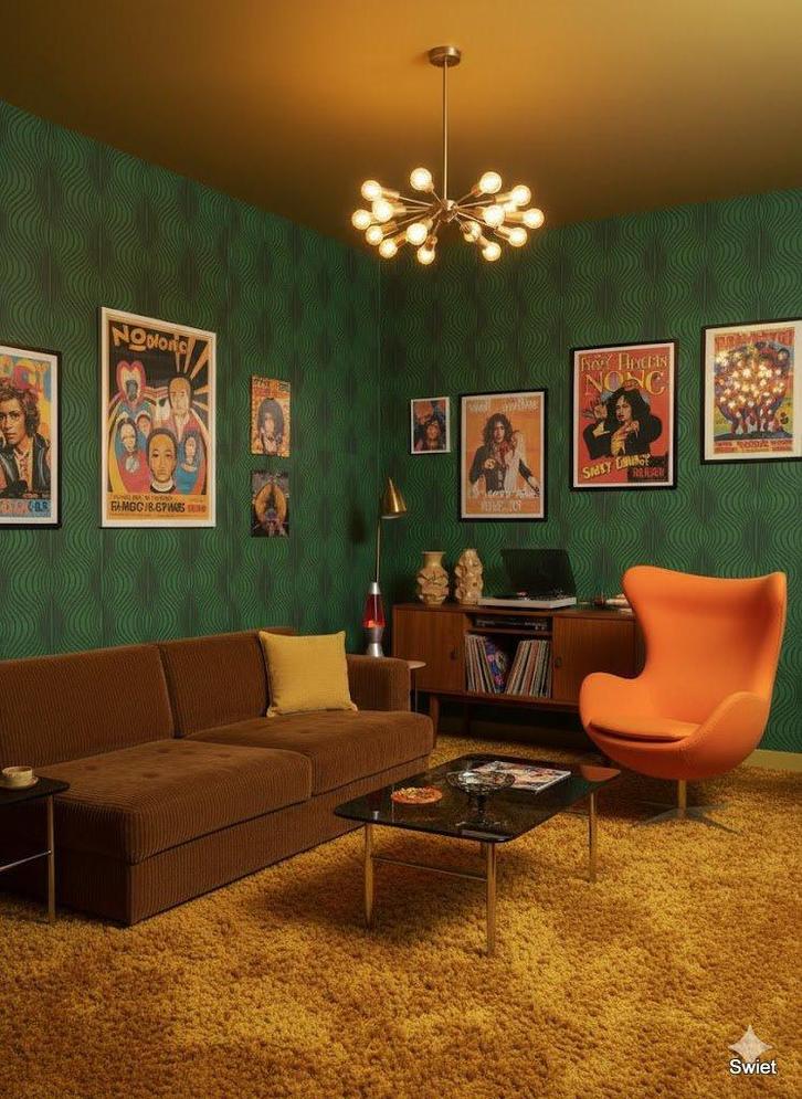 14289 groen optisch patroon vintage vezelbehang swiet, Huis en Inrichting, Stoffering | Behang, Groen, Ophalen of Verzenden